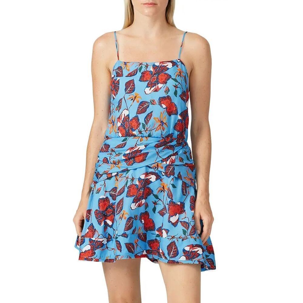 Derek Lam 10 Crosby Cami Flounce Dress Floral Print Twist Waist Mini Blue Size 6